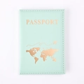 Mint green PU leather passport holder featuring a gold-stamped world map and plane design - Mint Green