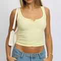 Y2K slim fit yellow cropped tank top with button detail and round neckline for women - XS / Yellow