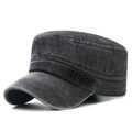 Men's washed cotton flat top military cap with 3D SPIRIT embroidery in dark grey - Adjustable / Black