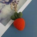 Handmade knitted orange carrot keychain with green leaves and golden metal ring - Orange Red