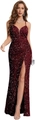 Eng anliegendes burgunderrotes Pailletten-Abendkleid mit Trägern und Schlitz - S (US 2) / Burgunderrot