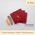Red teacher gift bag set with gold ribbon and custom illustration 22x10x20cm size - M Red (3 Pcs Set)