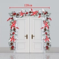 Ghirlanda natalizia floccata da 120cm con fiocchi rossi, pigne e aghi di pino innevati - Ghirlanda Inneata Rossa da 1.2m (Confezione da 2)
