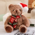 Brown teddy bear plush toy with red Christmas hat and green striped scarf - 20cm (With Santa Hat) / Red Xmas Scarf Camel Bear