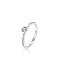 S925 sterling silver ring with six-prong set solitaire zircon and pavé diamonds - Classic Six-Prong Solitaire Style (YGR904)