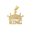 Detail of a sparkling gold crown pendant featuring KING lettering and zircon stones - KING Crown