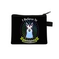 Black polyester zipper coin purse featuring a colorful llamacorn cartoon print for kids - Black I Believe in Llamacorns