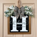 Personalized wooden door sign with letter H and floral bow for home decor - Letter H