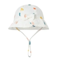 Breathable white cotton baby sun hat with colorful heart prints and adjustable strap - Blue Yellow Heart