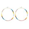 Handmade rainbow seed bead hoop earrings with gold-tone wire and colorful beads - Boho Mixed Colors (MI-E210082C)