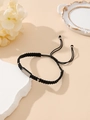 Detail of hand-woven black adjustable cord bracelet with polished engravable metal plate - Black (Silver Plate)