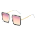 Vierkante mode zonnebril met wit glitter montuur en gradiënt glazen - Wit Frame Paars Roze Lens