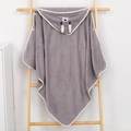 Gray coral fleece hooded baby towel featuring a cartoon walrus design with snap buttons - Walrus Style / 80CM*80CM / Gray