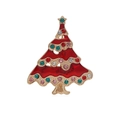 Vintage Christmas tree brooch in red enamel with colorful rhinestones and gold trim - C1853-10-Red Enamel Tree