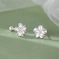 Silver-plated five-petal flower stud earrings with matte finish and zircon center - Matte Rhinestone Core Flower Style (A141)
