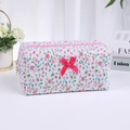 Floral makeup bag in white with pink bow detail and vintage flower pattern - With Bow / Rose Red Small Flower