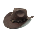 Distressed dark brown faux leather western cowboy hat with antique metal sunburst buckle - M(56-58cm) / Coffee