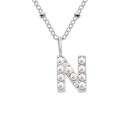 Silver stainless steel necklace with letter N initial pendant and imitation pearls. - N-Steel Color