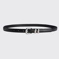Fashionable black leather belt for women with silver metal buckle and dopamine style - Black