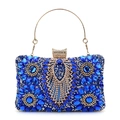 Luxury blue rhinestone evening clutch bag with sparkling gemstones and gold handle - Blue