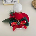 Mini fermaglio per capelli a cappello di Natale in feltro rosso con fiocco di raso verde - Decorazione Albero di Natale Fermaglio Mini Cappello
