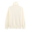 Chic off-white turtleneck knit sweater featuring drop shoulders and ribbed cuffs - S / Milky White