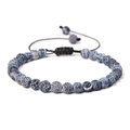 Adjustable hand-woven bracelet featuring black and white web-textured natural stone beads - 6mm (Stretchable) / Black Weathered Stone