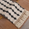 Modern cotton linen table runner with black wave patterns and knotted tassels for home decor - White Lanterns - Knotted Tassels / 30*50cm