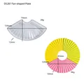 Detailed view of fan-shaped silicone mold with colorful DIY resin plates and dimensions - D5287 Fan-shaped Plate