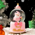 Carillon a sfera di cristallo rosa di Natale con Babbo Natale e base dorata Merry Christmas - Pentagramma di Natale con Cappello (2061 Serie Rosa) / 8cm Musica + Luce