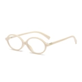 Retro oval glasses in cream beige with triple square gold metal temple accents - Cream Frame Anti Blue Light C11