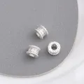 Three silver 14K gold-plated cylinder beads with rectangular cubic zirconia inlays - Style 12 / 7.5x5mm / Thick Silver