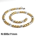 Collier chaîne Figaro bicolore or et argent avec finition polie pour hommes - 11mm Bicolore