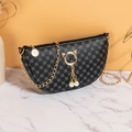 Mini borsa a tracolla nera con motivo a trifoglio e dettagli a orecchie di gatto - Stampa Monogramma / Nero