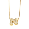 Golden letter N initial pendant necklace with sparkling cubic zirconia on a box chain - Letter N