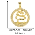 Detailed view of a golden brass dragon pendant with cubic zirconia and greek key border - Style 40 (Gold Chinese Dragon Hollow Round)