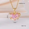 Collana Saturno cuore rosa in acciaio al titanio con zirconi fini e catena dorata - Catena Dorata Cuore Rosa (A1033)