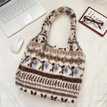 Ethnic plush tote bag with snowflake pattern and magnetic closure in cream white - Wheat Ear
