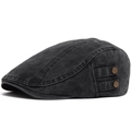 Gorra plana vintage de algodón lavado gris oscuro con hebillas metálicas decorativas - Ajustable / Negro