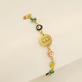 Bracelet œil porte-bonheur doré avec perles multicolores et médaille gravée B - Lettre B