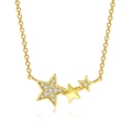 Macro detail of gold star necklace with zircon pavé and polished metal pendant - Gold