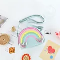 Light blue crossbody bag for kids featuring rainbow sequins and heart-shaped glitter charms - Blue Rainbow