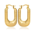 Boucles d'oreilles dorées en U en acier inoxydable avec détails de motifs nervurés - Style en Forme de U Rectangulaire Nervuré Or (C292)