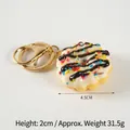 Mini artificial doughnut keychain with white icing and sprinkles, measures 4.5cm diameter - 033 White - Gold 8-clasp
