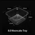 Transparent square PET mooncake tray 8.0cm size with non-slip geometric texture base - 100g 8.0 Clear Tray / 100pcs per Pack