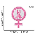 Detail view of pink ribbon embroidered patch with dimensions 6.6x4.6cm and 1.1g weight - Pink Ribbon Patch Style 13