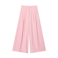 Detail view of pink wide-leg pants featuring high waist and double button closure - XS / Pink Pants