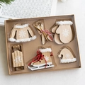 Set di 6 ornamenti natalizi nordici in legno con motivi a fiocco di neve e finta pelliccia - Set Color Legno