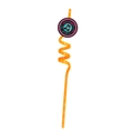 Reusable orange spiral party straw featuring a neon musical LET'S PARTY decorative card - 1 Piece / Orange