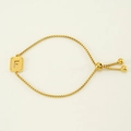 Adjustable gold box chain bracelet with frosted square pendant featuring letter F - Gold F